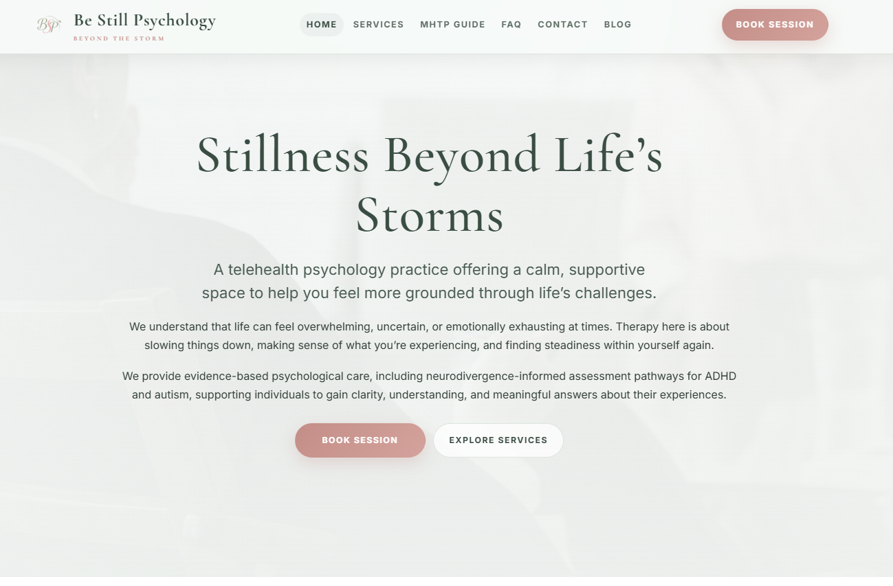 Be Still Psychology website preview